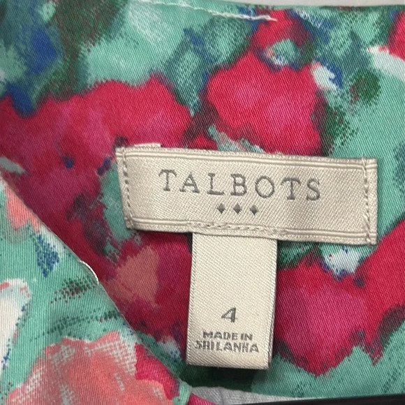 Talbots Pleated Floral Printed Watercolor A-Line Dress. Pink & Green Size 4 - Picture 6 of 7
